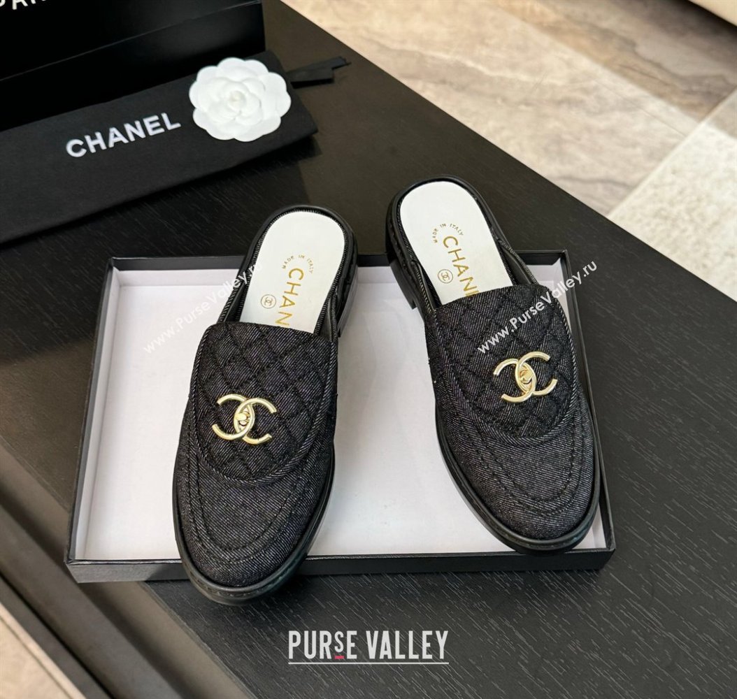 Chanel Denim Flat Mules with Quilted CC Foldover G45474 Black 2024 (MD-241120060)