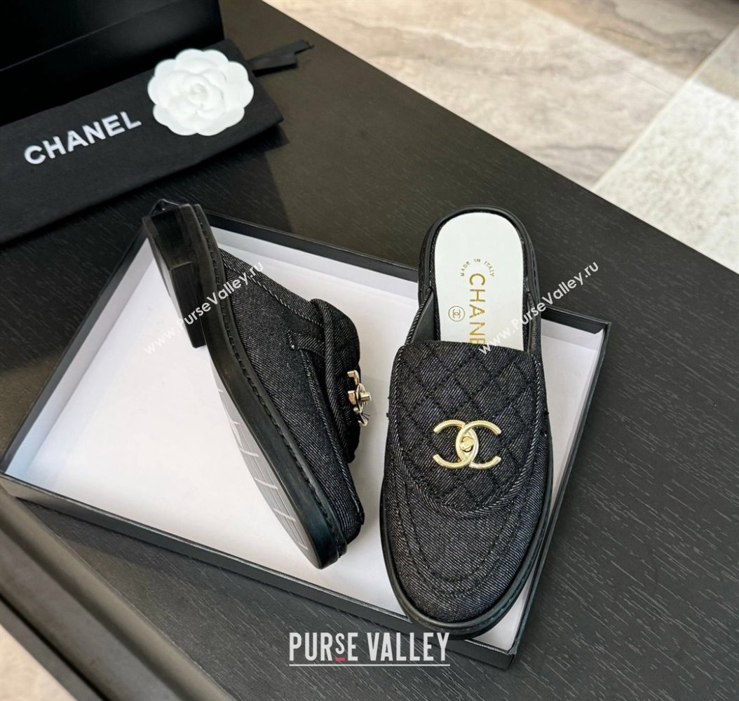 Chanel Denim Flat Mules with Quilted CC Foldover G45474 Black 2024 (MD-241120060)