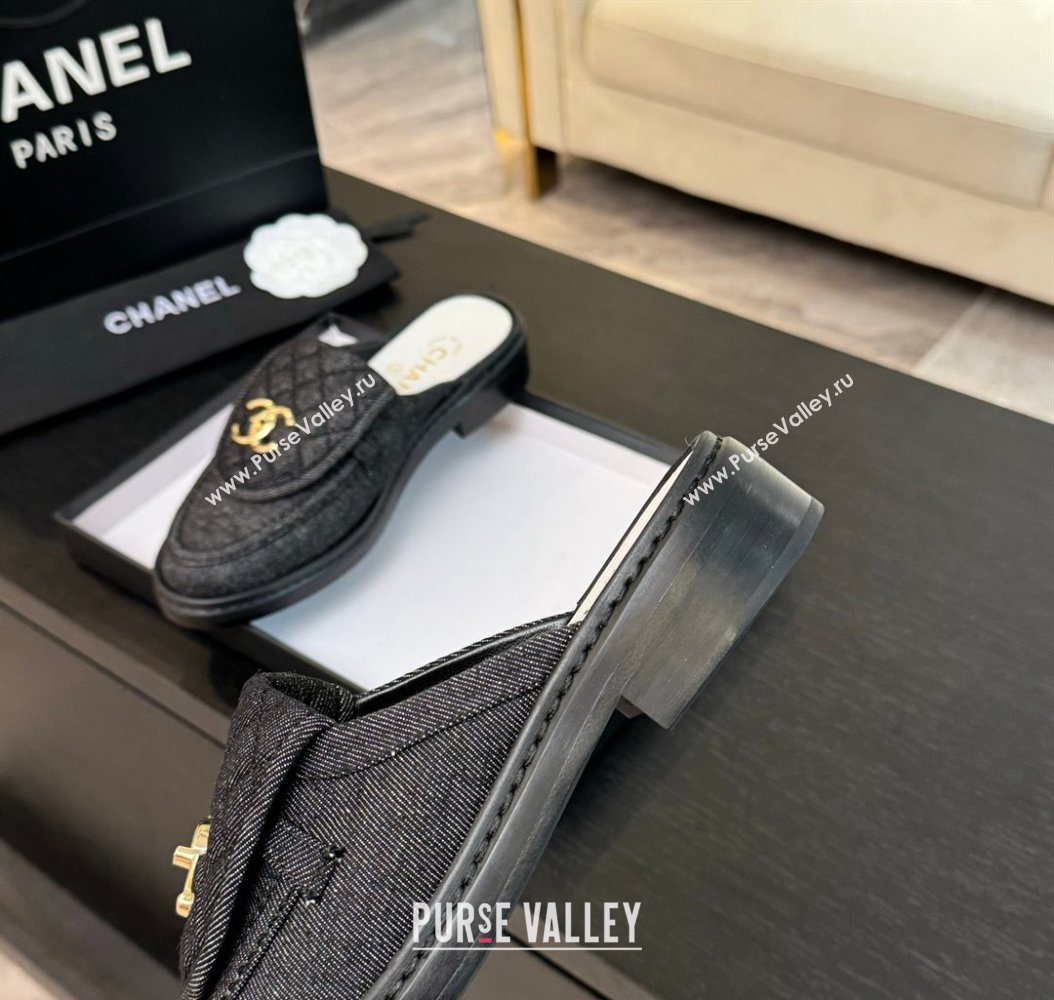 Chanel Denim Flat Mules with Quilted CC Foldover G45474 Black 2024 (MD-241120060)