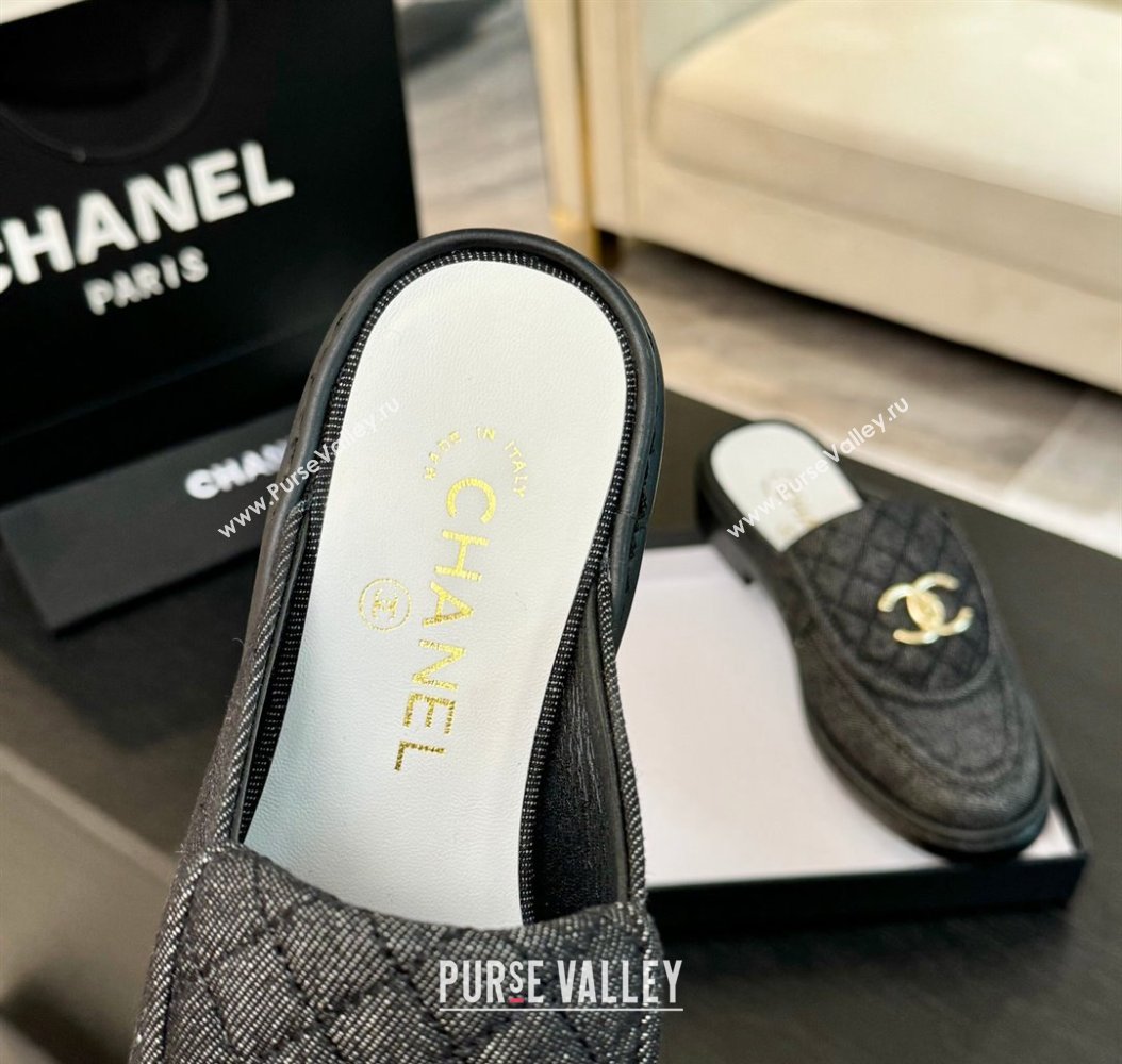 Chanel Denim Flat Mules with Quilted CC Foldover G45474 Black 2024 (MD-241120060)