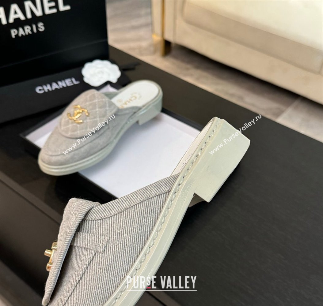 Chanel Canvas Flat Mules with Quilted CC Foldover G45474 Grey 2024 (MD-241120061)