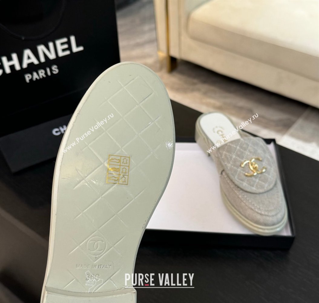 Chanel Canvas Flat Mules with Quilted CC Foldover G45474 Grey 2024 (MD-241120061)