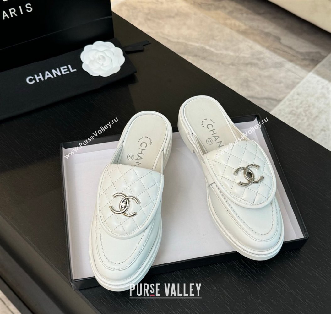 Chanel Calfskin Flat Mules with Quilted CC Foldover G45474 White2 2024 (MD-241120062)