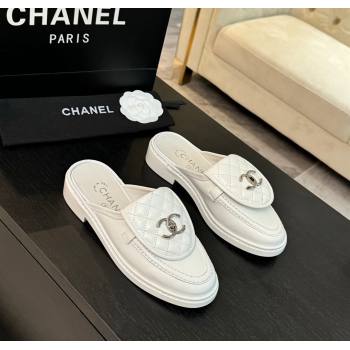 Chanel Calfskin Flat Mules with Quilted CC Foldover G45474 White2 2024 (MD-241120062)