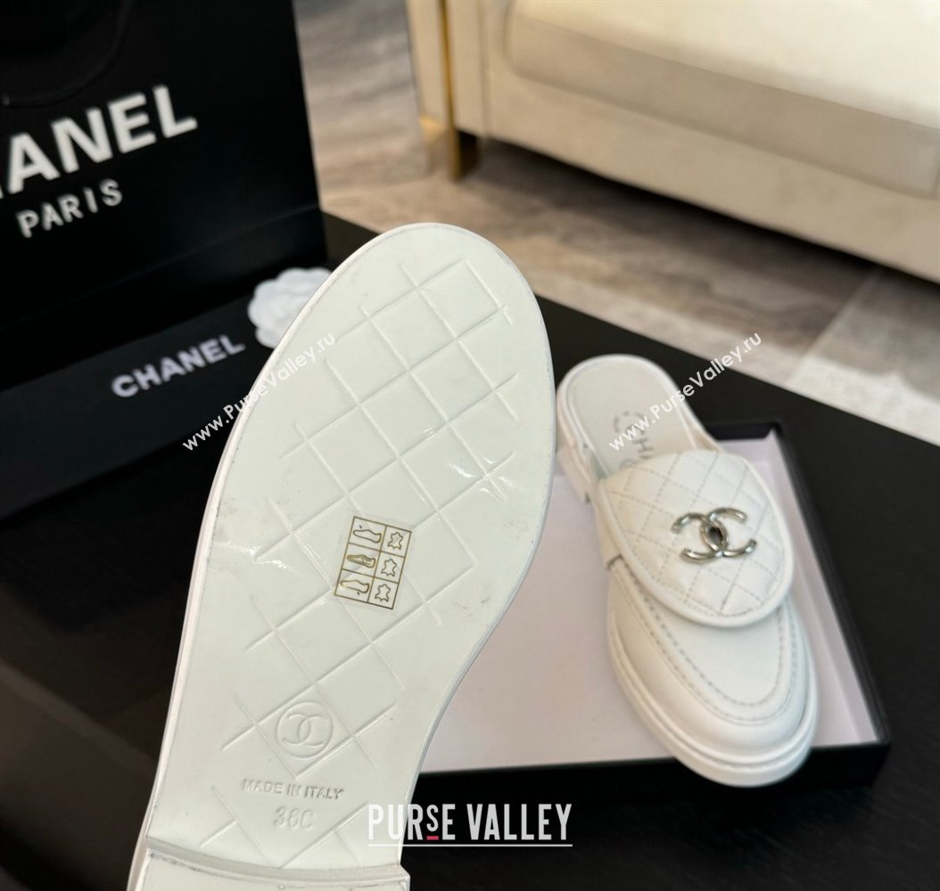 Chanel Calfskin Flat Mules with Quilted CC Foldover G45474 White2 2024 (MD-241120062)