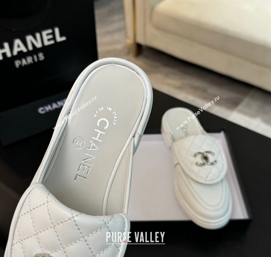 Chanel Calfskin Flat Mules with Quilted CC Foldover G45474 White2 2024 (MD-241120062)