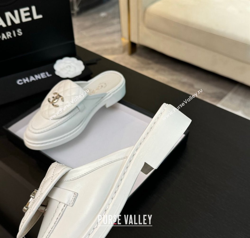 Chanel Calfskin Flat Mules with Quilted CC Foldover G45474 White2 2024 (MD-241120062)