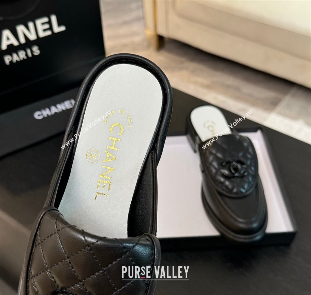 Chanel Calfskin Flat Mules with Quilted CC Foldover G45474 Black Upper 2024 (MD-241120064)