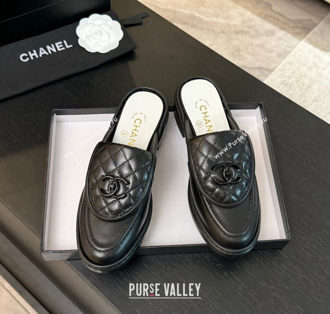 Chanel Calfskin Flat Mules with Quilted CC Foldover G45474 Black Upper 2024 (MD-241120064)