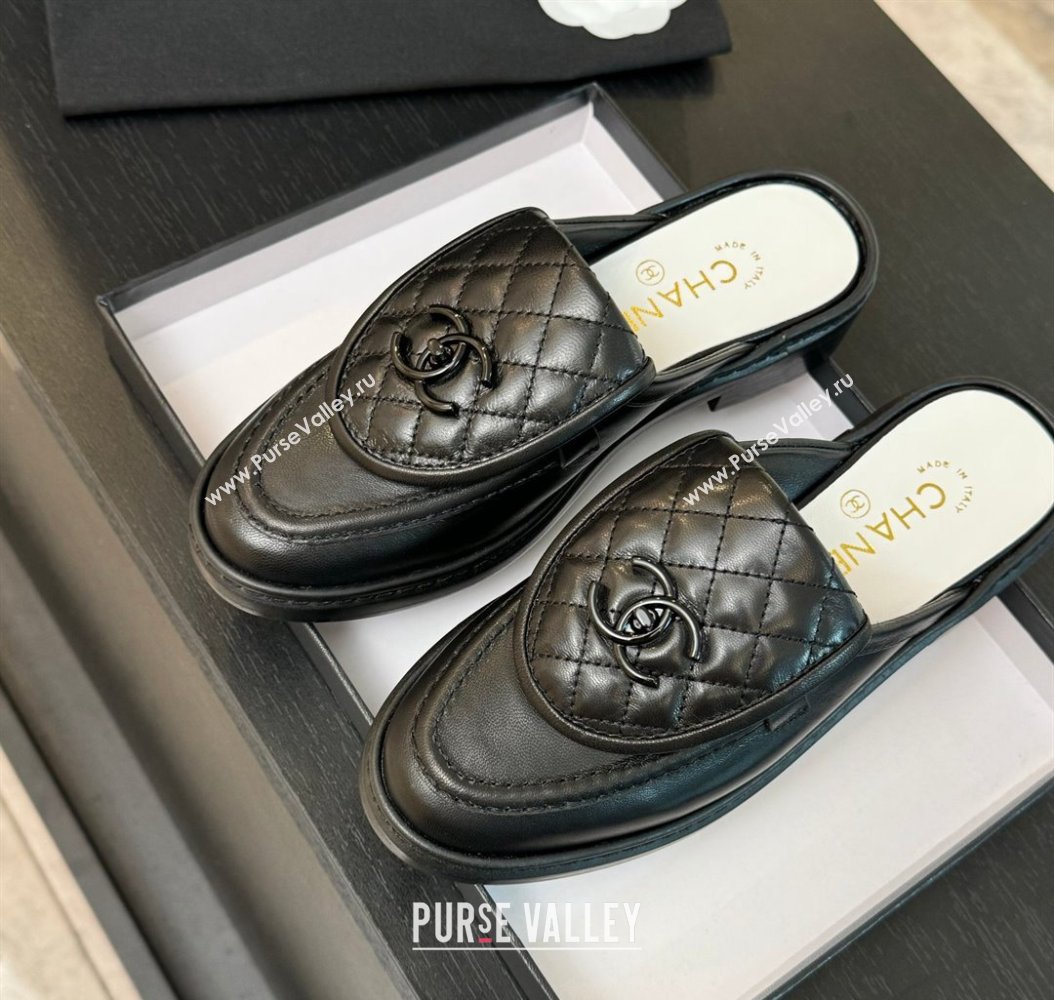 Chanel Calfskin Flat Mules with Quilted CC Foldover G45474 Black Upper 2024 (MD-241120064)