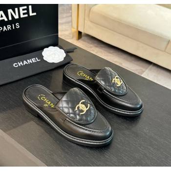 Chanel Calfskin Flat Mules with Quilted CC Foldover G45474 Black/Gold 2024 (MD-241120066)