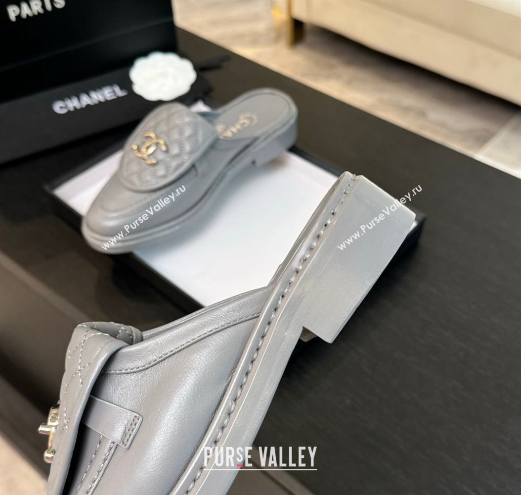 Chanel Calfskin Flat Mules with Quilted CC Foldover G45474 Grey/Silver 2024 (MD-241120067)