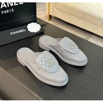 Chanel Calfskin Flat Mules with Quilted CC Foldover G45474 Grey/Silver 2024 (MD-241120067)