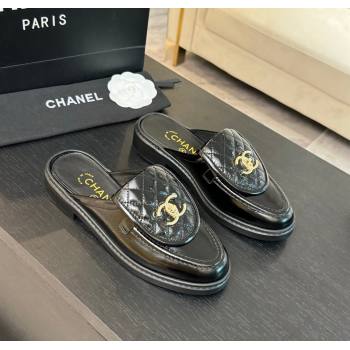 Chanel Crinkled Calfskin Flat Mules with Quilted CC Foldover G45474 Black 2024 (MD-241120071)