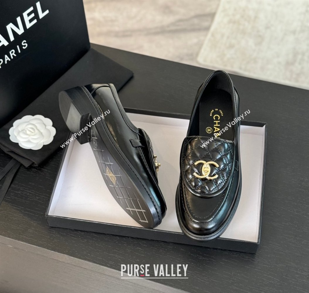 Chanel Calfskin Flat Loafers with Quilted CC Foldover G45474 Black 2024 (MD-241120073)