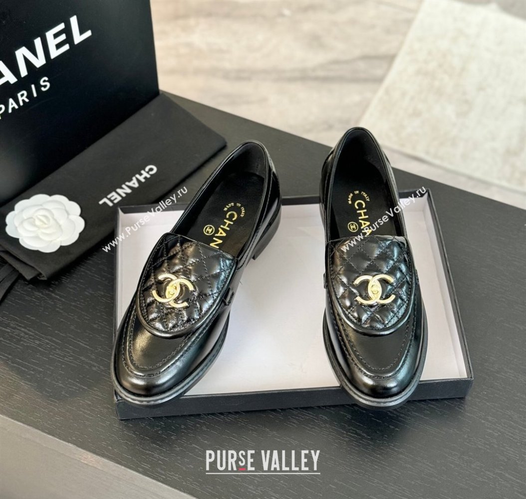 Chanel Calfskin Flat Loafers with Quilted CC Foldover G45474 Black 2024 (MD-241120073)