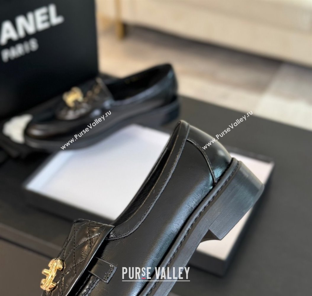 Chanel Calfskin Flat Loafers with Quilted CC Foldover G45474 Black 2024 (MD-241120073)