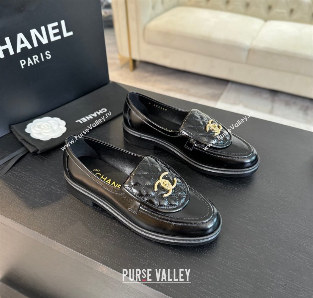 Chanel Calfskin Flat Loafers with Quilted CC Foldover G45474 Black 2024 (MD-241120073)