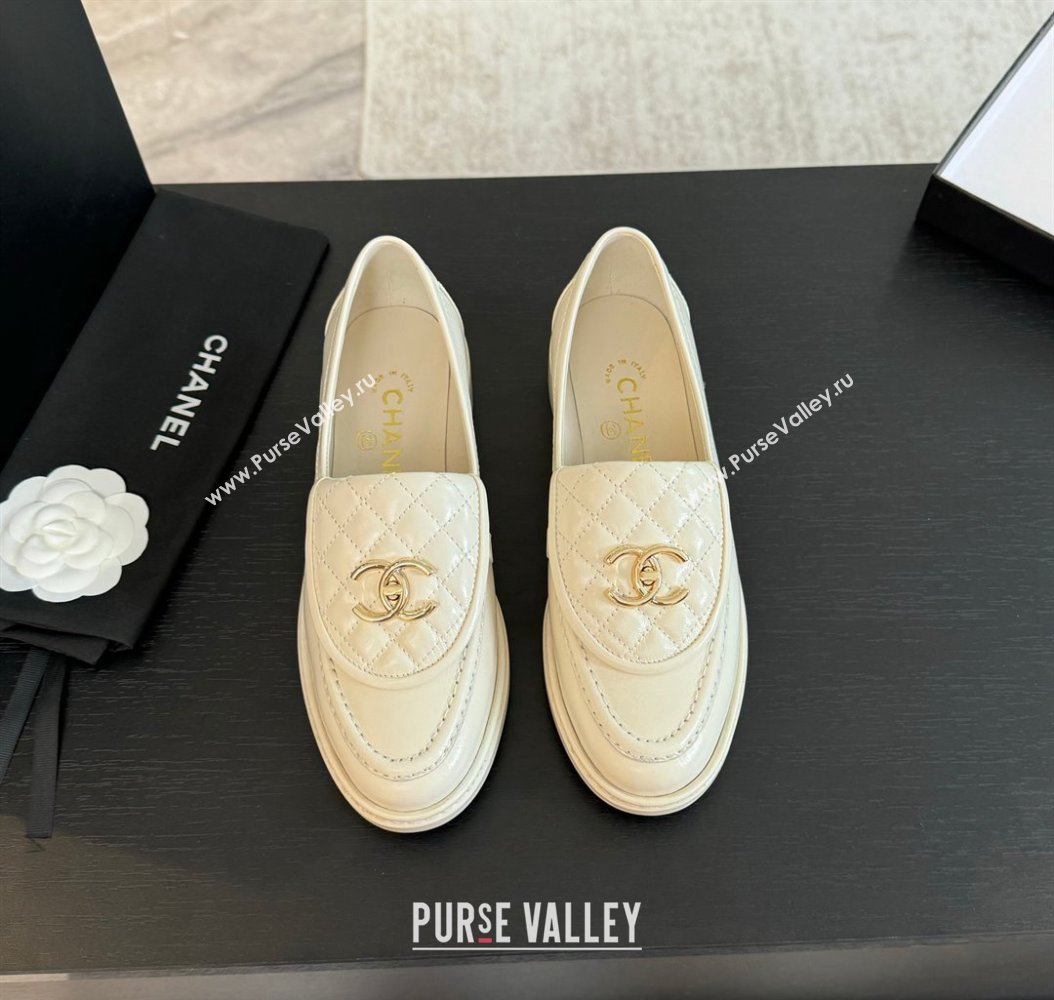 Chanel Calfskin Flat Loafers with Quilted CC Foldover G45474 White 2024 (MD-241120074)