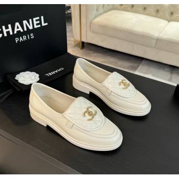 Chanel Calfskin Flat Loafers with Quilted CC Foldover G45474 White 2024 (MD-241120074)