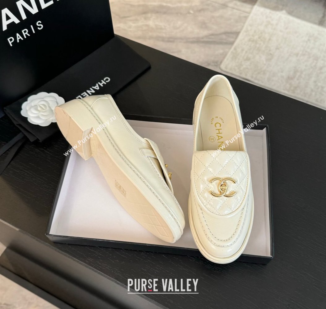 Chanel Calfskin Flat Loafers with Quilted CC Foldover G45474 White 2024 (MD-241120074)