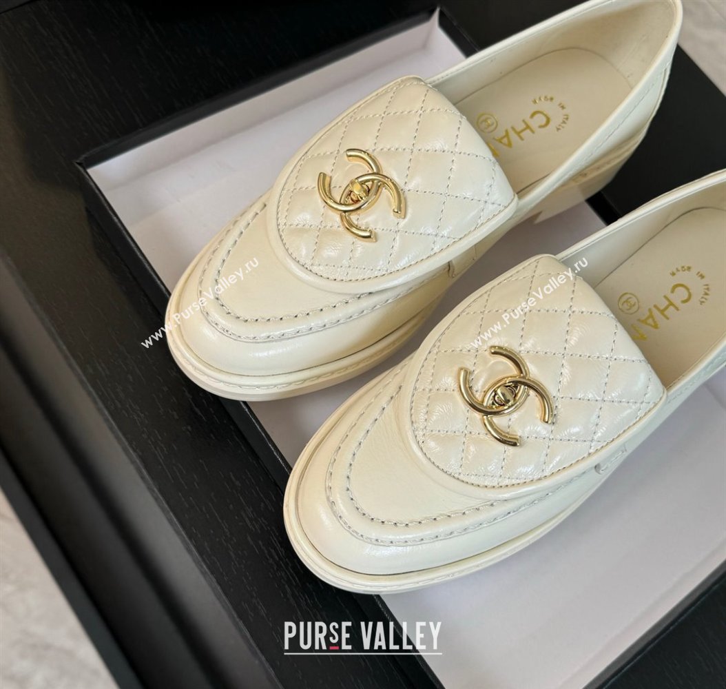 Chanel Calfskin Flat Loafers with Quilted CC Foldover G45474 White 2024 (MD-241120074)