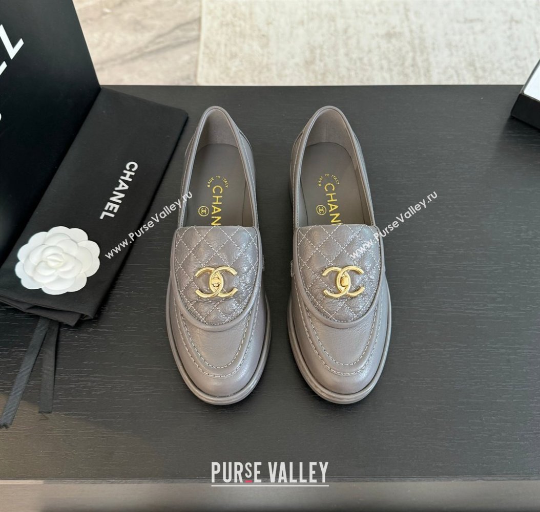 Chanel Calfskin Flat Loafers with Quilted CC Foldover G45474 Grey 2024 (MD-241120076)