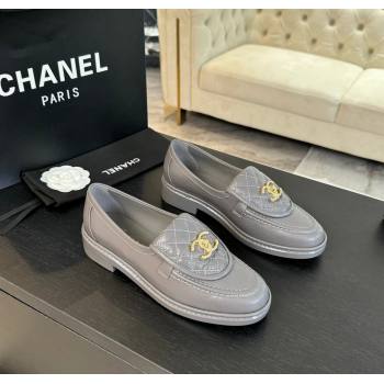 Chanel Calfskin Flat Loafers with Quilted CC Foldover G45474 Grey 2024 (MD-241120076)