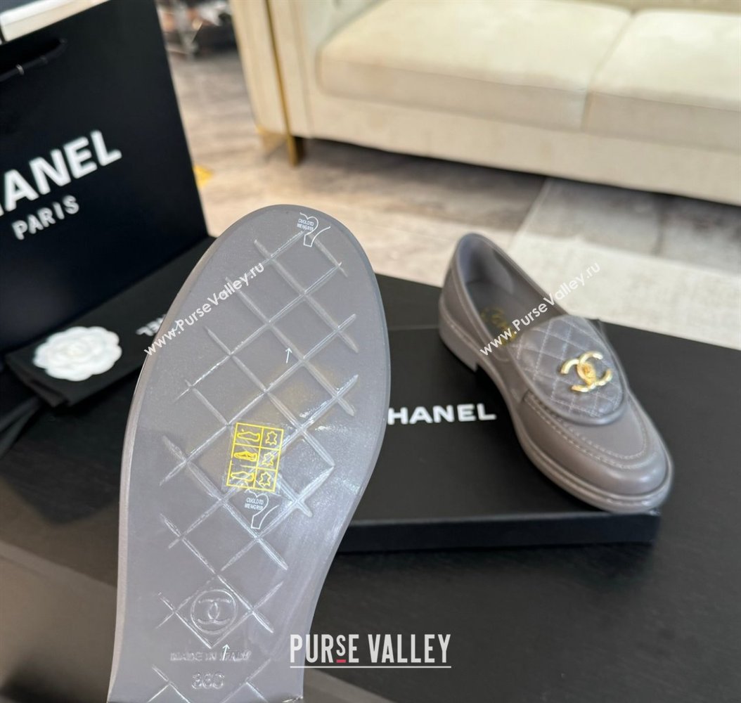 Chanel Calfskin Flat Loafers with Quilted CC Foldover G45474 Grey 2024 (MD-241120076)