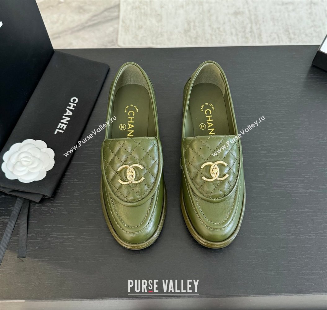 Chanel Calfskin Flat Loafers with Quilted CC Foldover G45474 Green 2024 (MD-241120077)