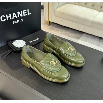 Chanel Calfskin Flat Loafers with Quilted CC Foldover G45474 Green 2024 (MD-241120077)