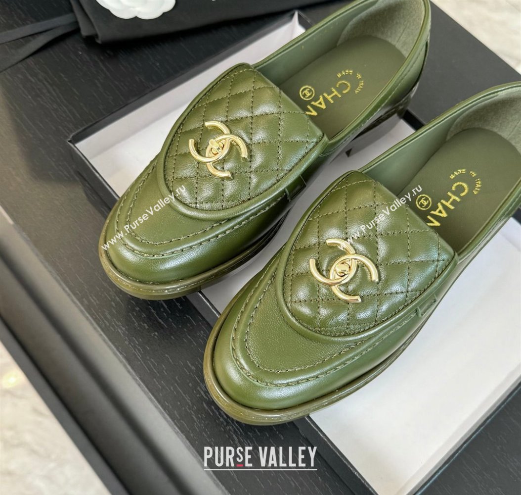 Chanel Calfskin Flat Loafers with Quilted CC Foldover G45474 Green 2024 (MD-241120077)