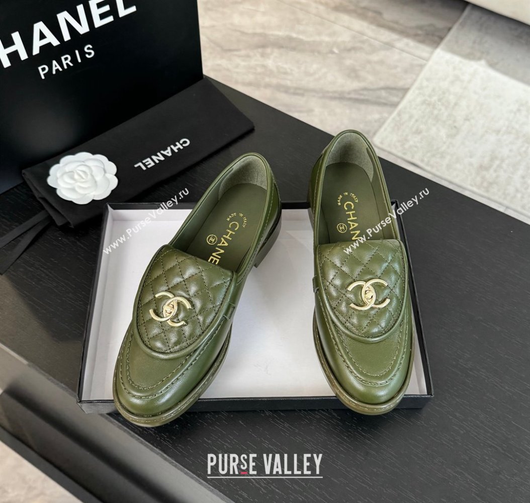 Chanel Calfskin Flat Loafers with Quilted CC Foldover G45474 Green 2024 (MD-241120077)