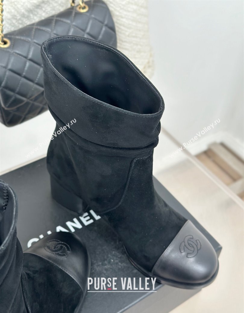 Chanel Suede Heel Pile Ankle Boots Black 2024 CH112007 (MD-241120094)