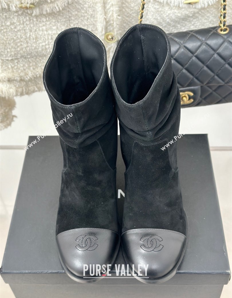 Chanel Suede Heel Pile Ankle Boots Black 2024 CH112007 (MD-241120094)