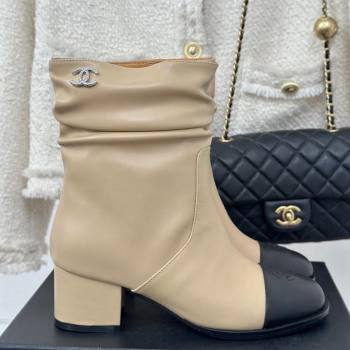 Chanel Calfskin Leather Heel Pile Ankle Boots Beige 2024 CH112007 (MD-241120095)