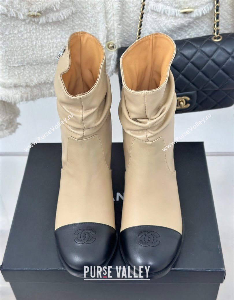 Chanel Calfskin Leather Heel Pile Ankle Boots Beige 2024 CH112007 (MD-241120095)