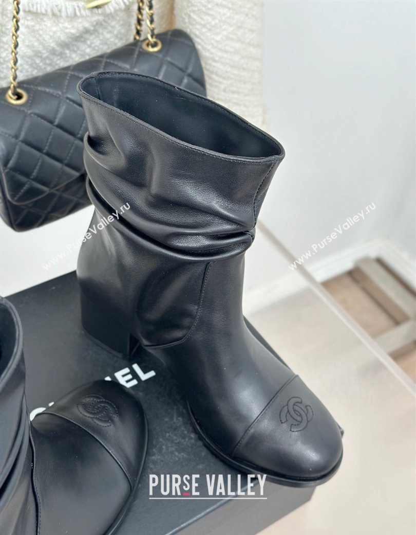 Chanel Calfskin Leather Heel Pile Ankle Boots Black 2024 CH112007 (MD-241120096)