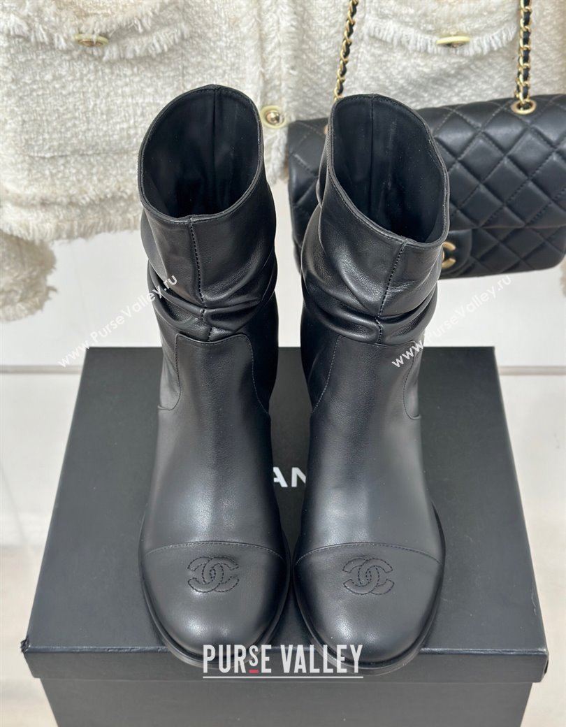 Chanel Calfskin Leather Heel Pile Ankle Boots Black 2024 CH112007 (MD-241120096)