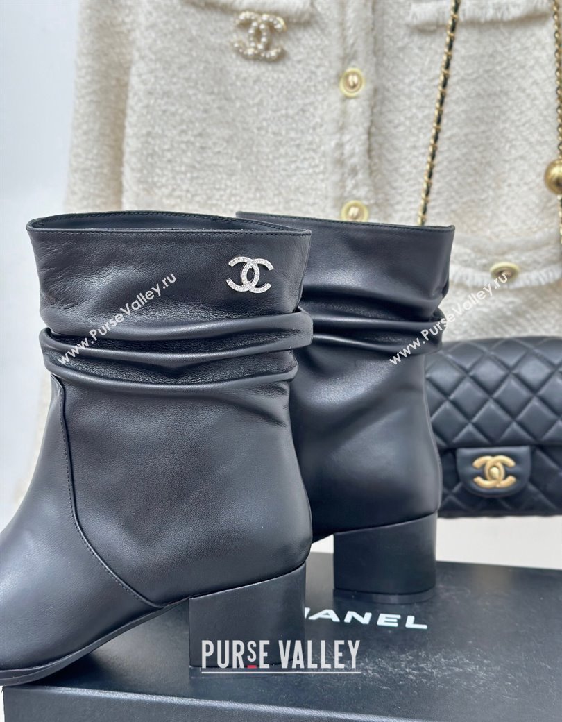 Chanel Calfskin Leather Heel Pile Ankle Boots Black 2024 CH112007 (MD-241120096)