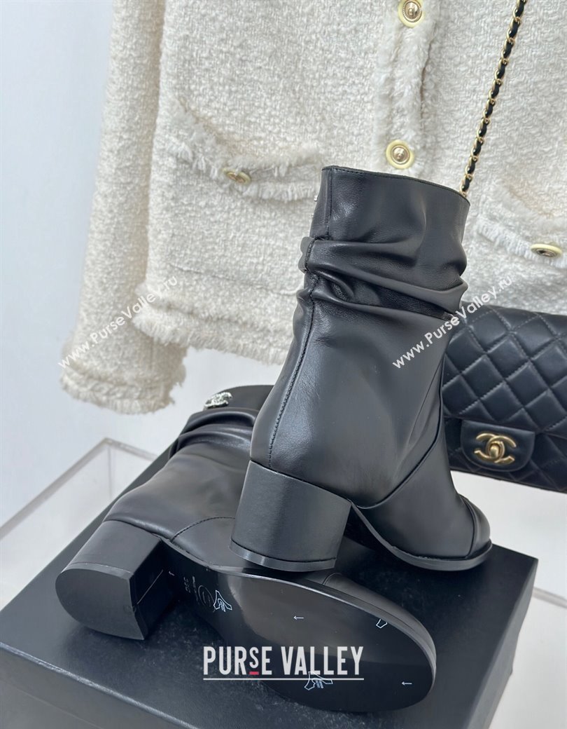 Chanel Calfskin Leather Heel Pile Ankle Boots Black 2024 CH112007 (MD-241120096)