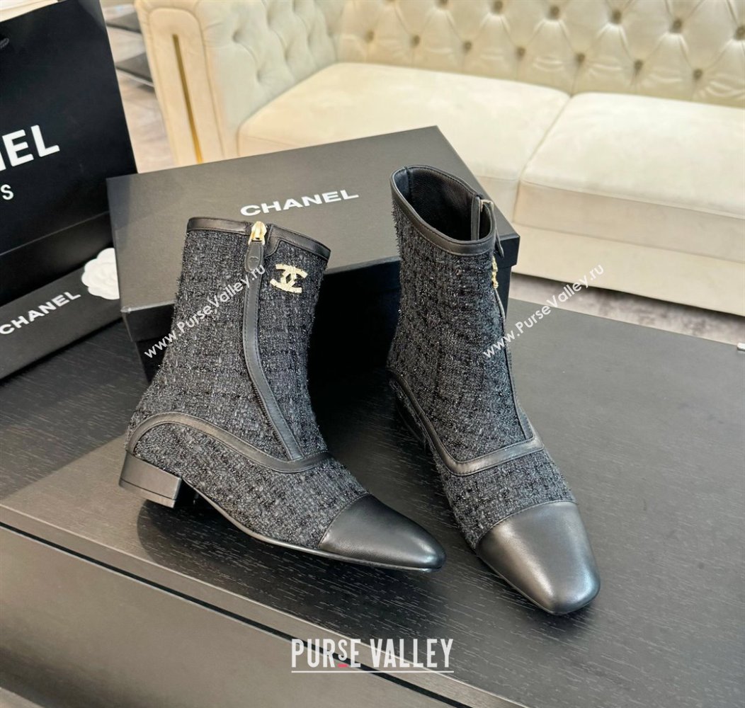 Chanel Tweed Patchwork Ankle Boots Black/Blue 2024 CH112008 (MD-241120097)