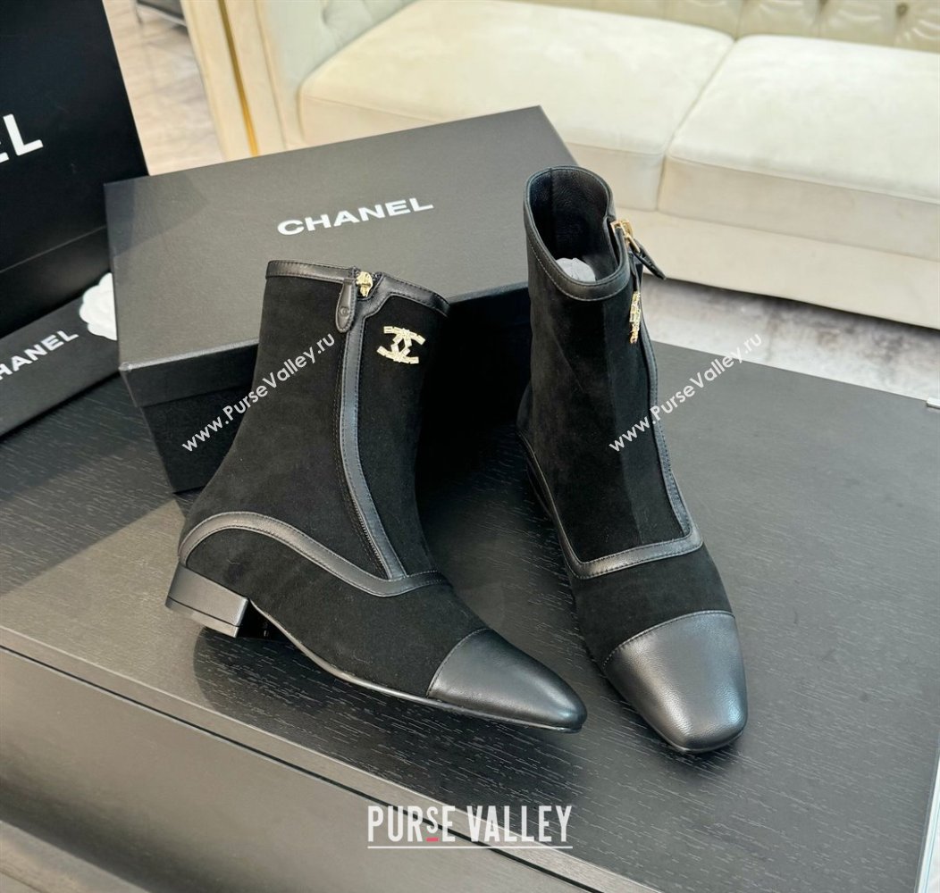 Chanel Suede Patchwork Ankle Boots Black 2024 CH112008 (MD-241120098)