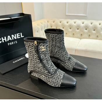 Chanel Tweed Patchwork Ankle Boots Black/White 2024 CH112008 (MD-241120100)