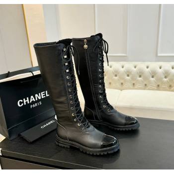 Chanel Calfskin Tweed Laced-up High Boots Black 2024 CH112009 (MD-241120102)