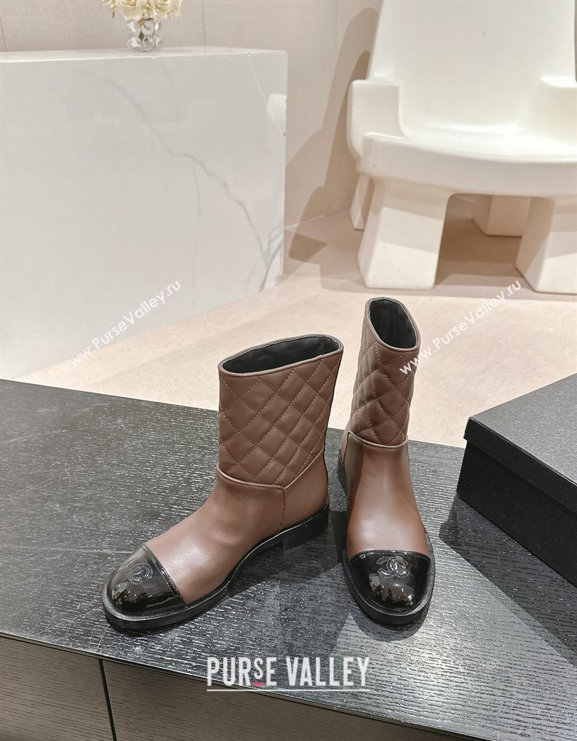 Chanel Calfskin Quilted Flat Ankle Boots Brown 2024 CH112012 (KL-241120147)