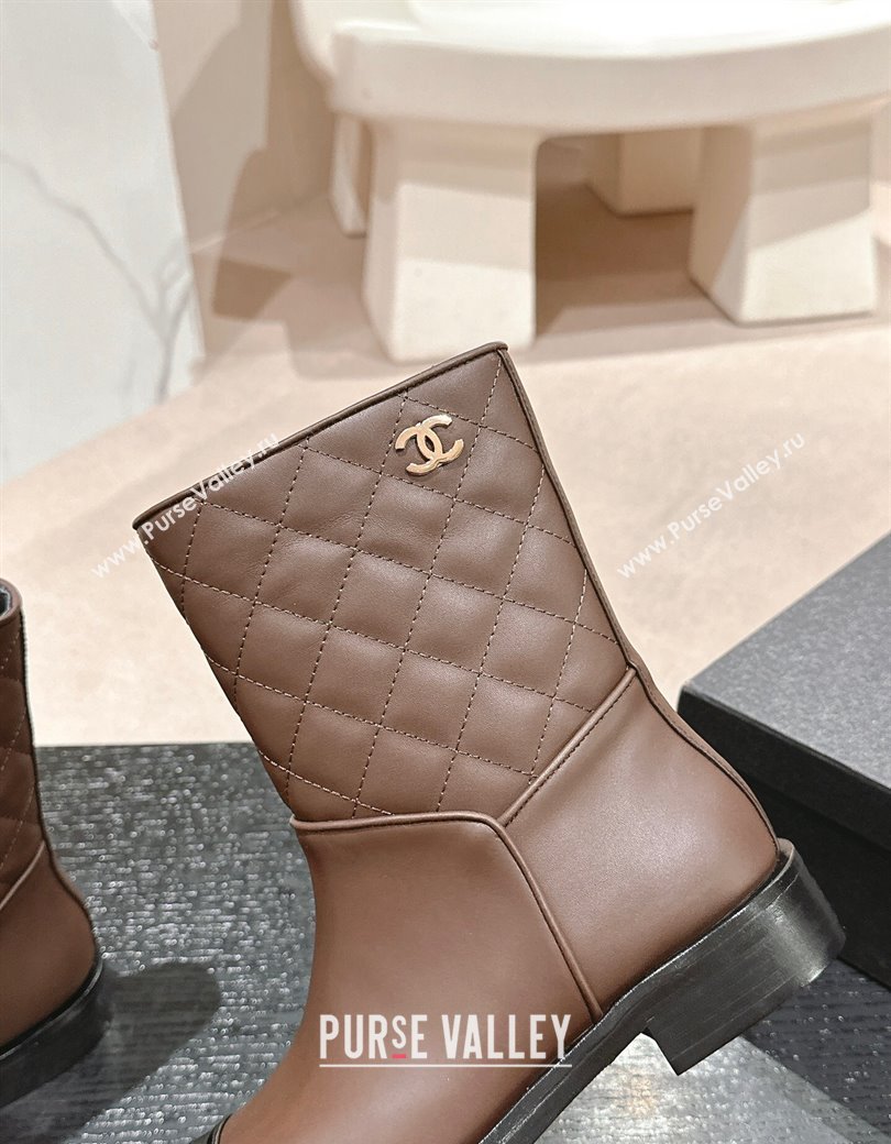 Chanel Calfskin Quilted Flat Ankle Boots Brown 2024 CH112012 (KL-241120147)