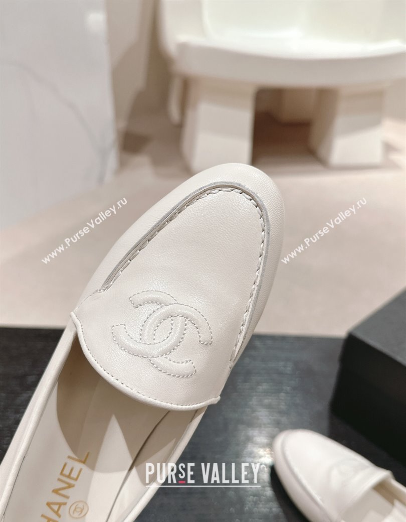 Chanel Calfskin Loafers Flat with One-Tone CC White 2024 CH112003 (KL-2411120009)