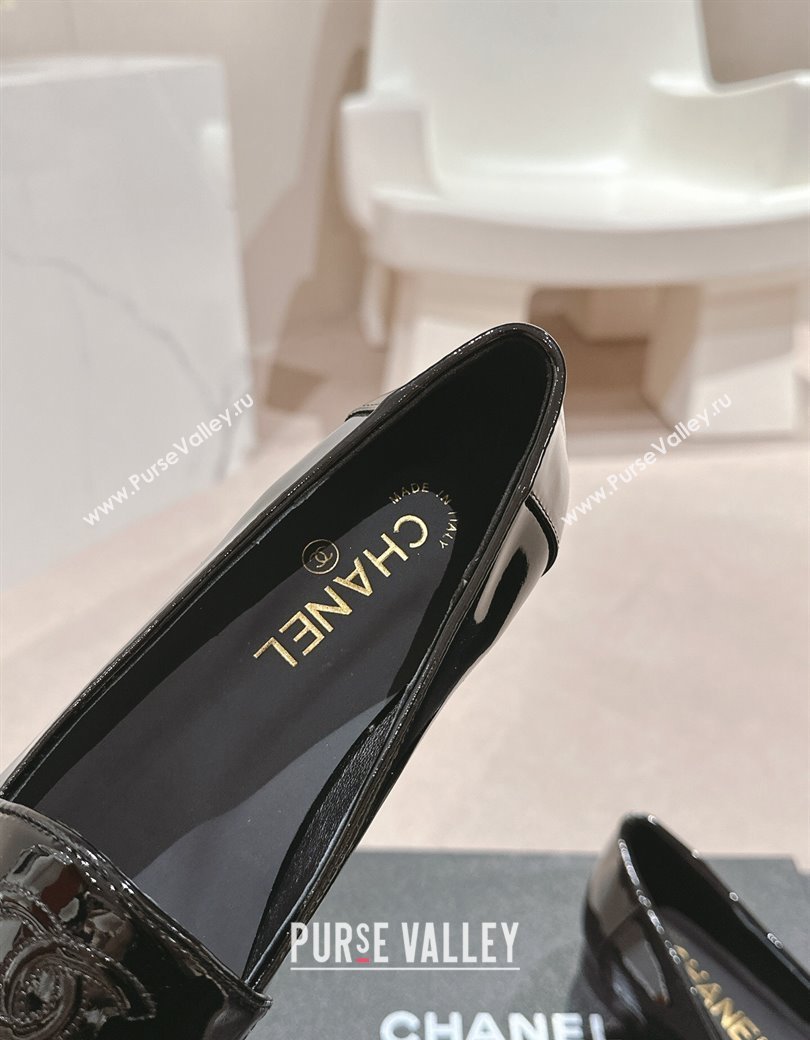 Chanel Patent Calfskin Loafers Flat with One-Tone CC Black 2024 CH112003 (KL-2411120011)