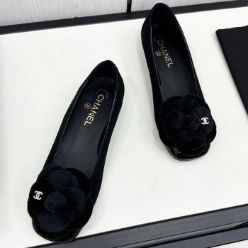 Chanel Suede Ballet Flats with Camellia Bloom Black2 2024 CH112104 (KL-241121024)